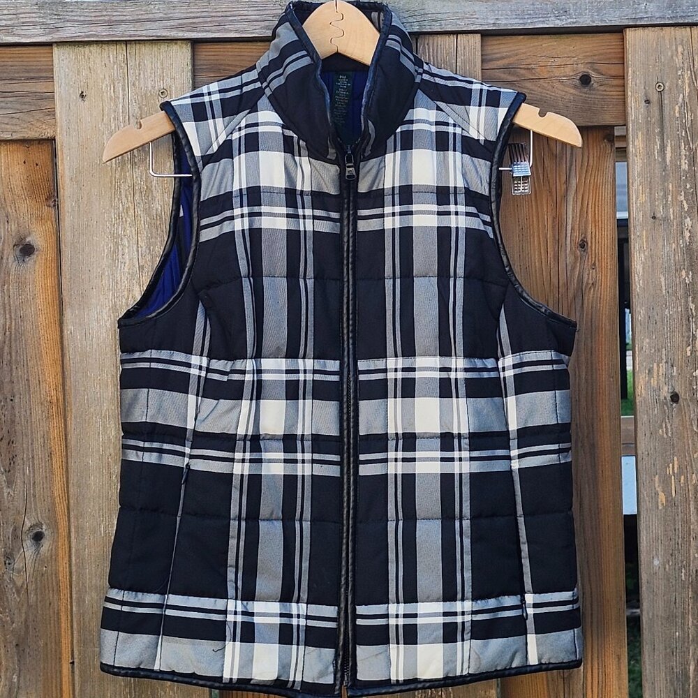 LAUREN RALPH LAUREN Petite Medium Vest Black and White Checkered Plaid
